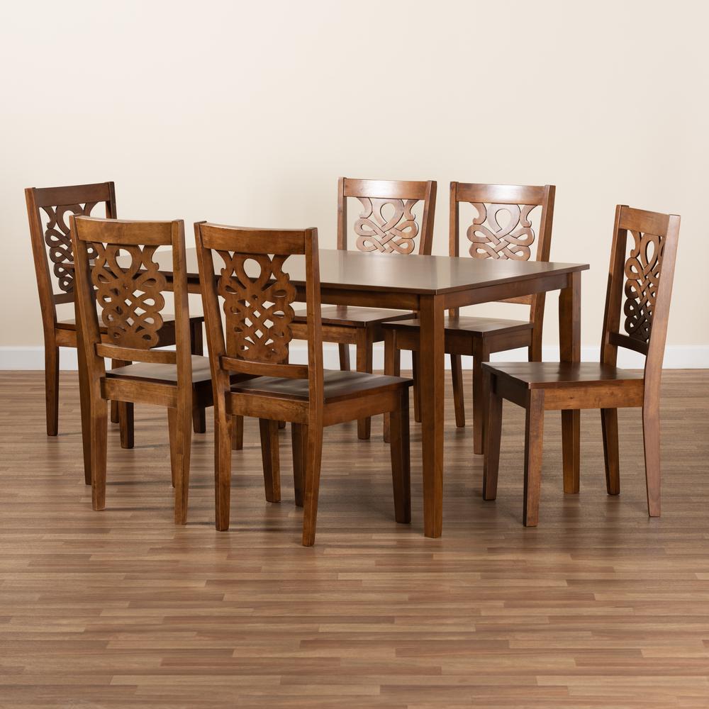 Transitional Walnut Brown Finished Wood 7-Piece Dining Set. Picture 17