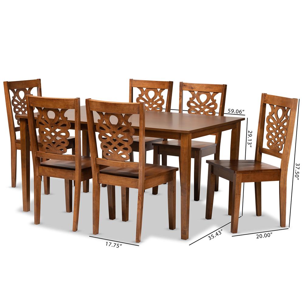 Transitional Walnut Brown Finished Wood 7-Piece Dining Set. Picture 18