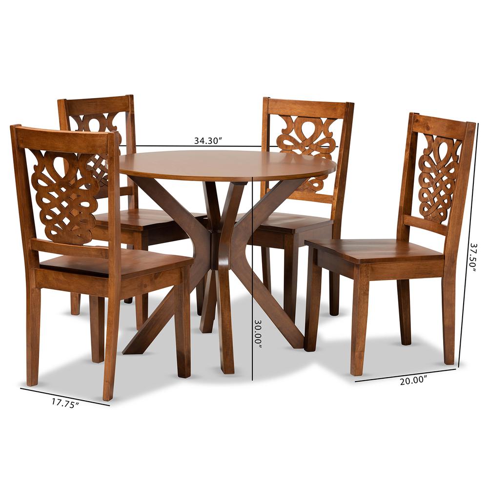 Transitional Walnut Brown Finished Wood 5-Piece Dining Set. Picture 18