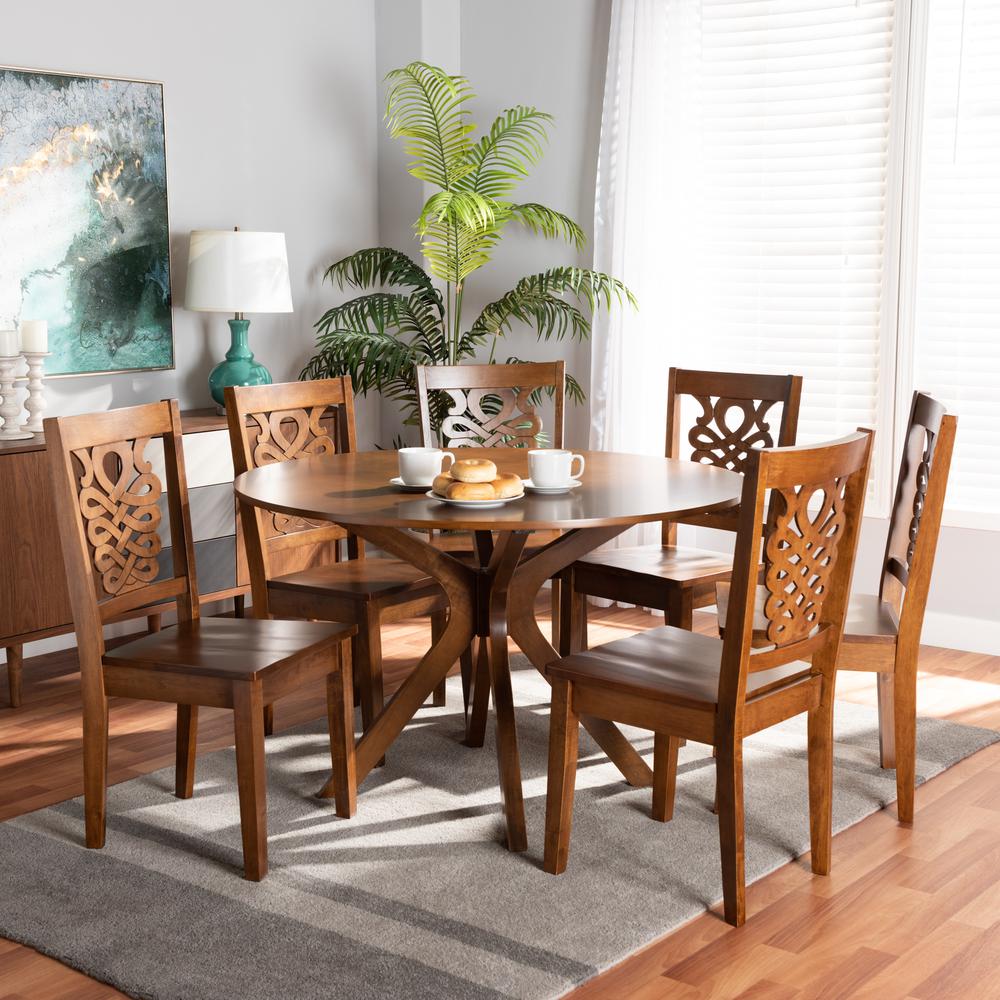 Transitional Walnut Brown Finished Wood 7-Piece Dining Set. Picture 16