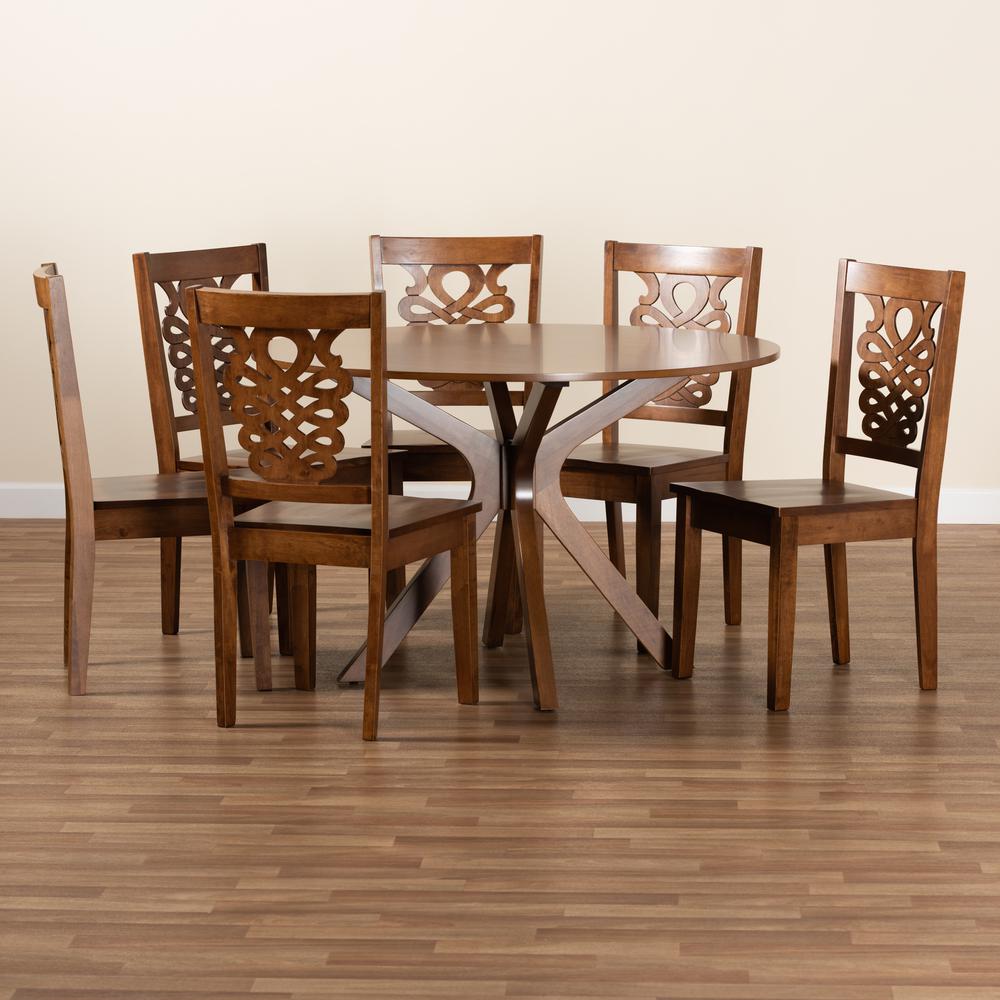 Transitional Walnut Brown Finished Wood 7-Piece Dining Set. Picture 17