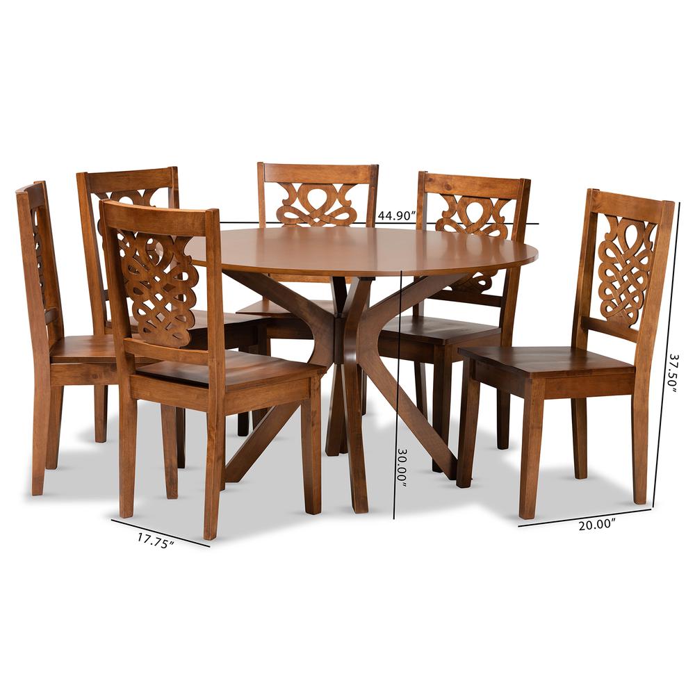 Transitional Walnut Brown Finished Wood 7-Piece Dining Set. Picture 18