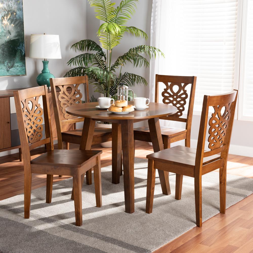 Transitional Walnut Brown Finished Wood 5-Piece Dining Set. Picture 16