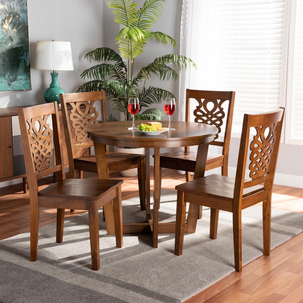 Transitional Walnut Brown Finished Wood 5-Piece Dining Set. Picture 16