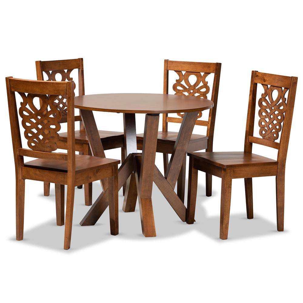 Transitional Walnut Brown Finished Wood 5-Piece Dining Set. Picture 10