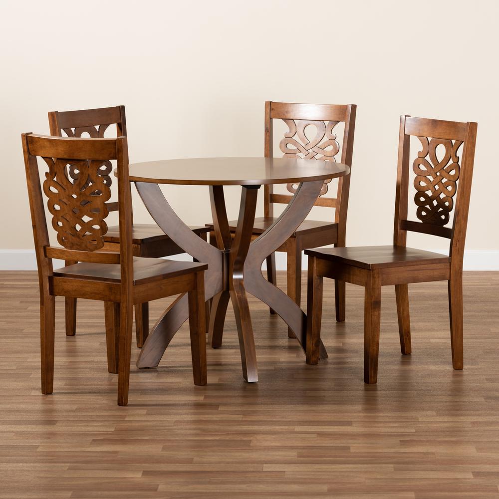 Transitional Walnut Brown Finished Wood 5-Piece Dining Set. Picture 17