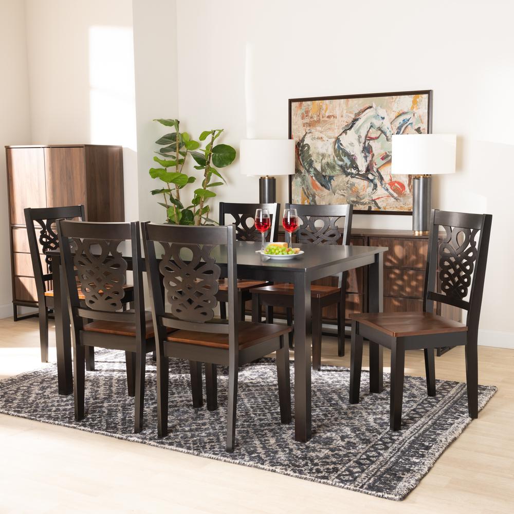 Two-Tone Dark Brown and Walnut Brown Finished Wood 7-Piece Dining Set. Picture 16