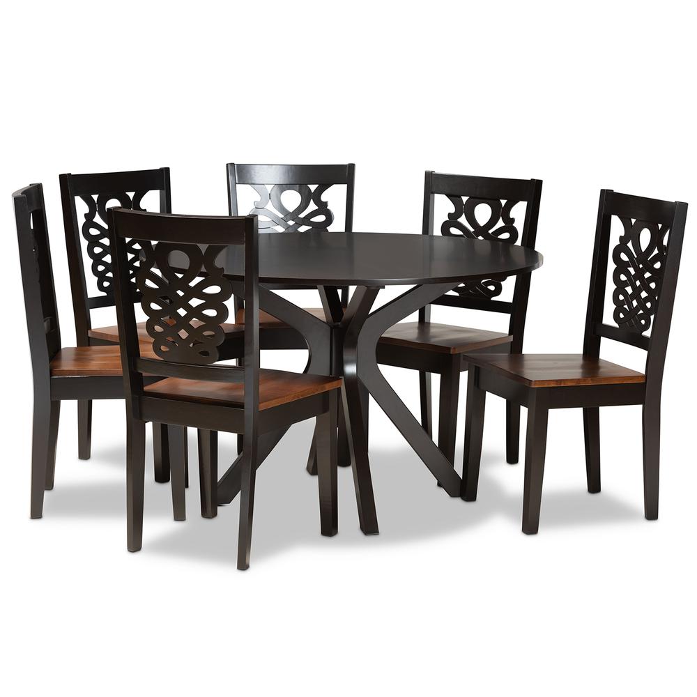 Walnut Brown Finished Wood 7-Piece Dining Set. Picture 10