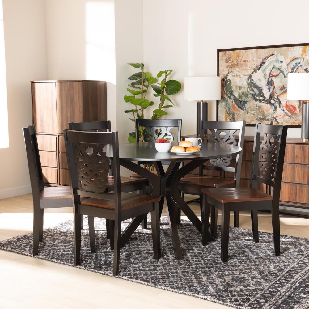 Walnut Brown Finished Wood 7-Piece Dining Set. Picture 16