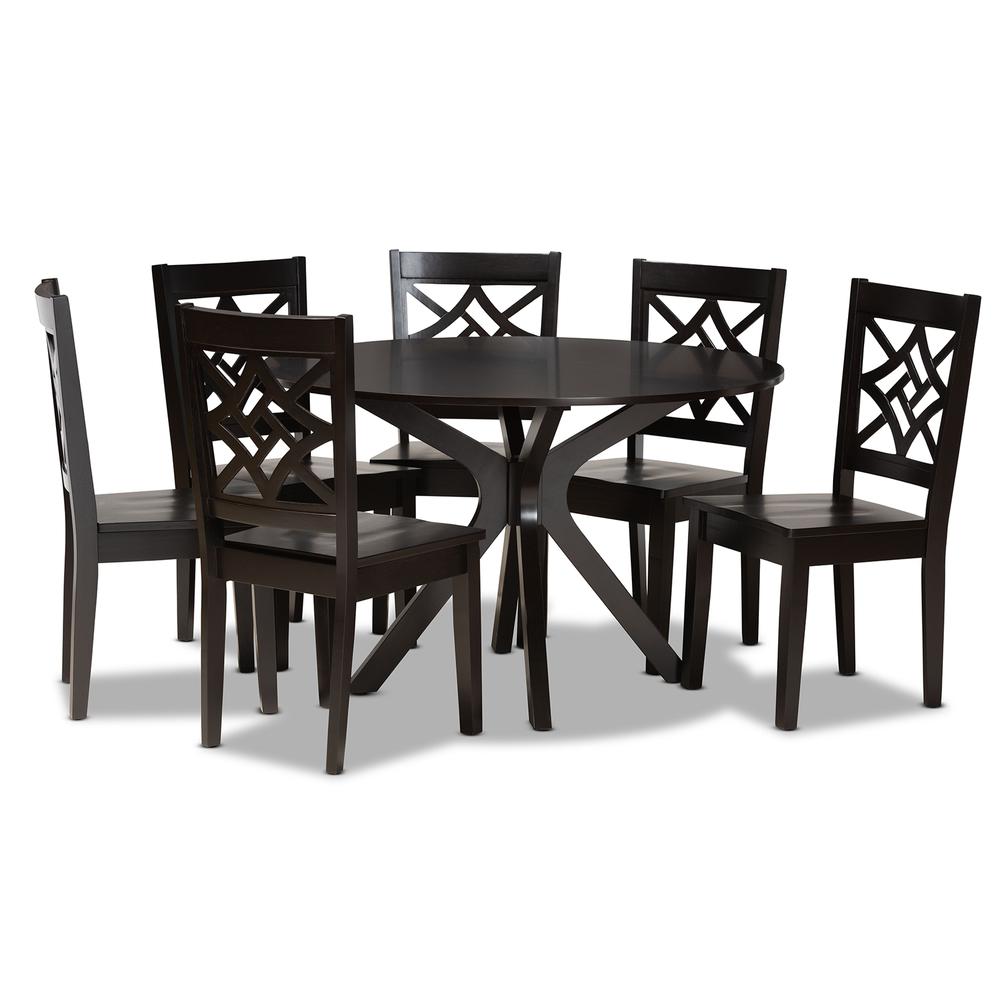Miela Modern and Contemporary Dark Brown Finished Wood 7-Piece Dining Set. Picture 10