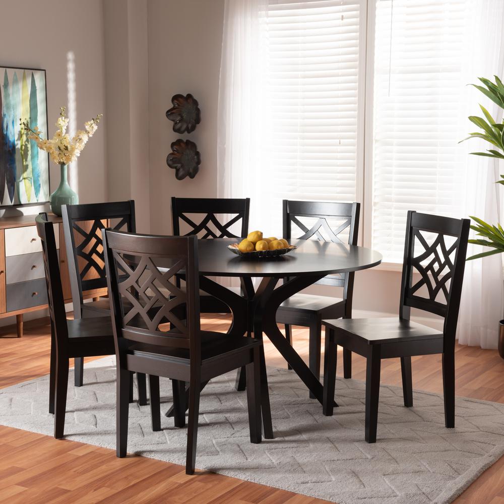 Miela Modern and Contemporary Dark Brown Finished Wood 7-Piece Dining Set. Picture 16