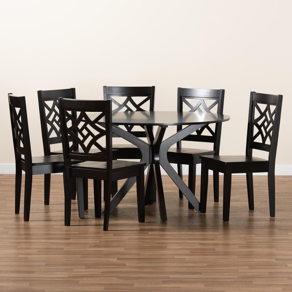 Miela Modern and Contemporary Dark Brown Finished Wood 7-Piece Dining Set. Picture 17