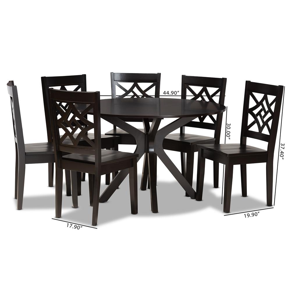 Miela Modern and Contemporary Dark Brown Finished Wood 7-Piece Dining Set. Picture 18