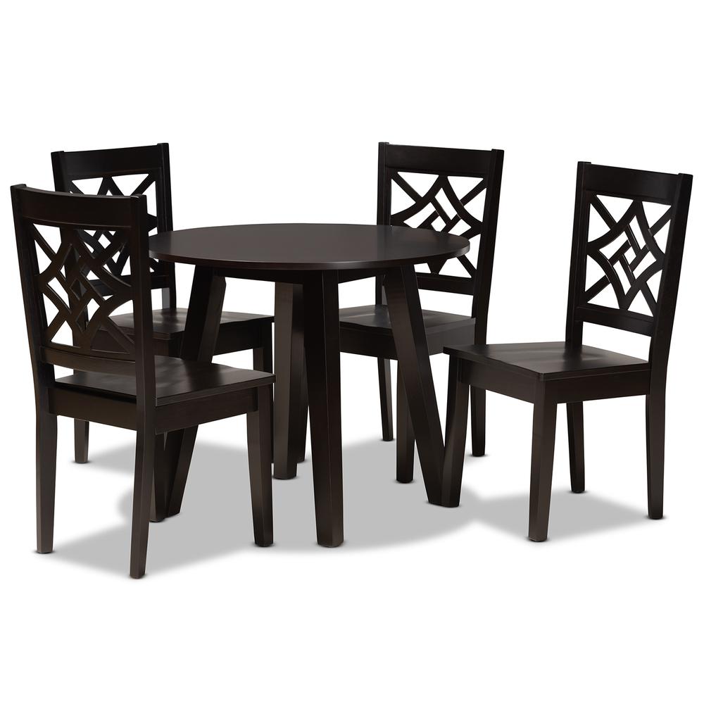Rava Modern and Contemporary Dark Brown Finished Wood 5-Piece Dining Set. Picture 10