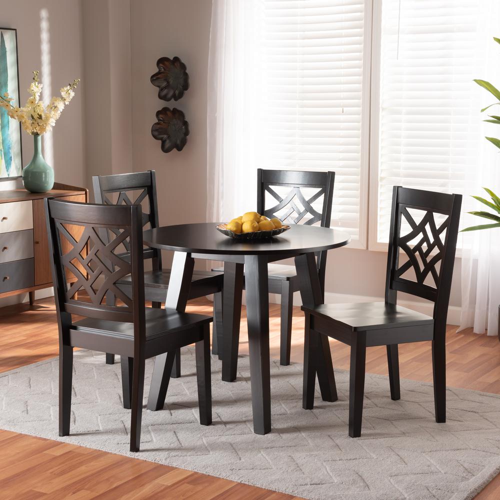Rava Modern and Contemporary Dark Brown Finished Wood 5-Piece Dining Set. Picture 16