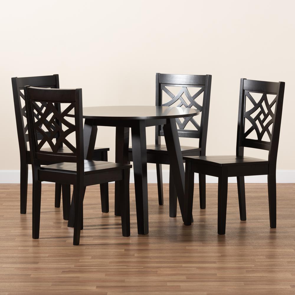 Rava Modern and Contemporary Dark Brown Finished Wood 5-Piece Dining Set. Picture 17