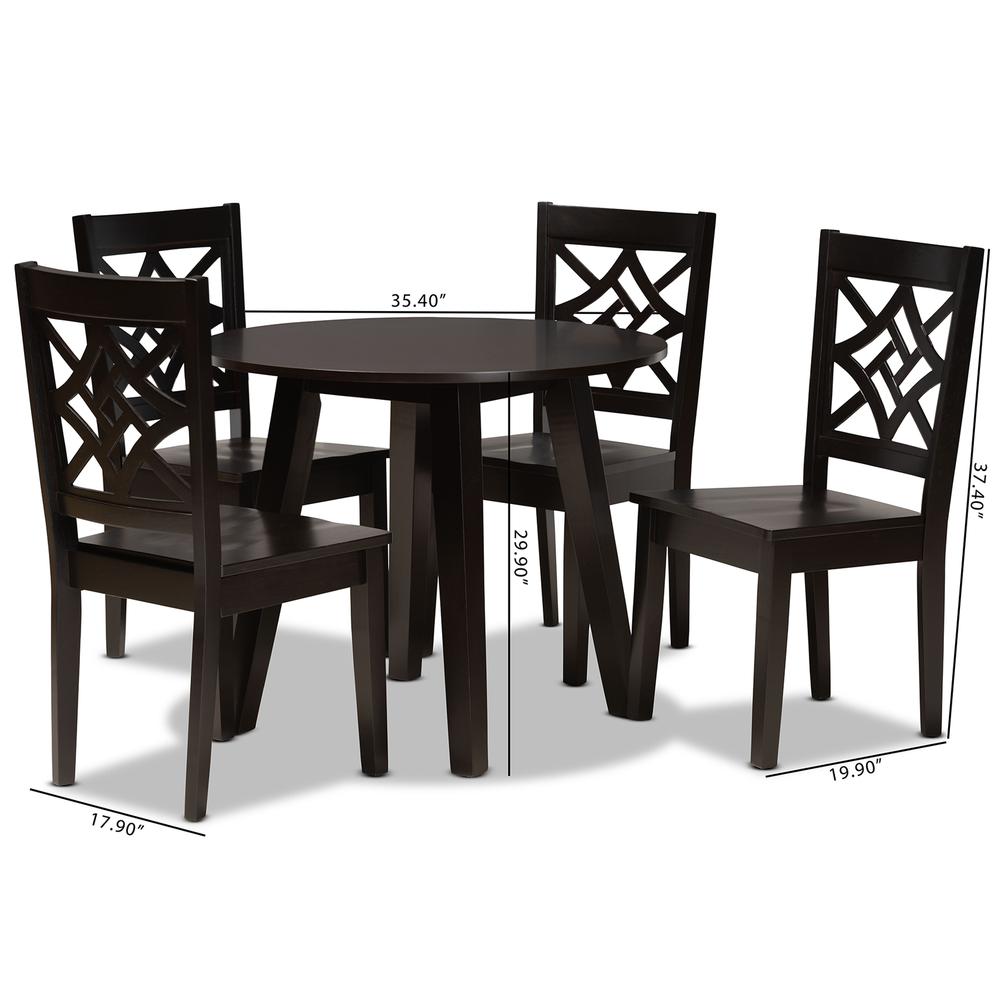Rava Modern and Contemporary Dark Brown Finished Wood 5-Piece Dining Set. Picture 18