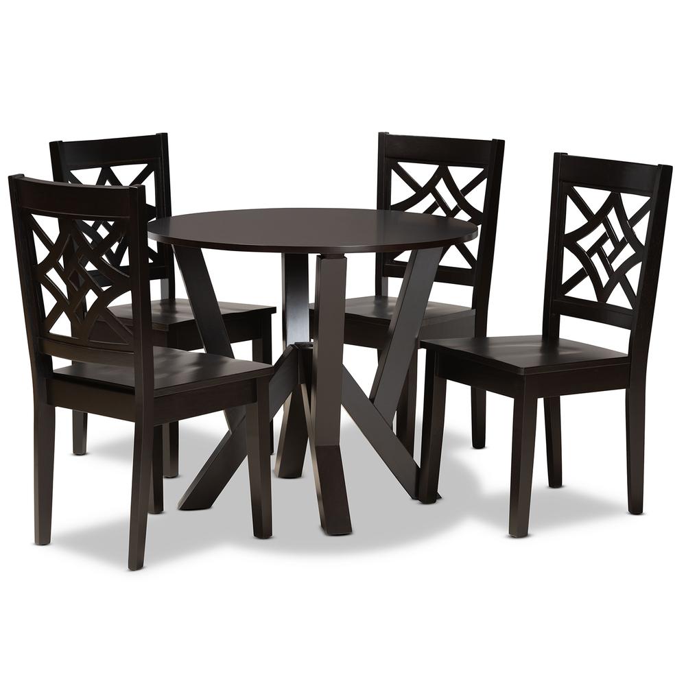 Kaila Modern and Contemporary Dark Brown Finished Wood 5-Piece Dining Set. Picture 10