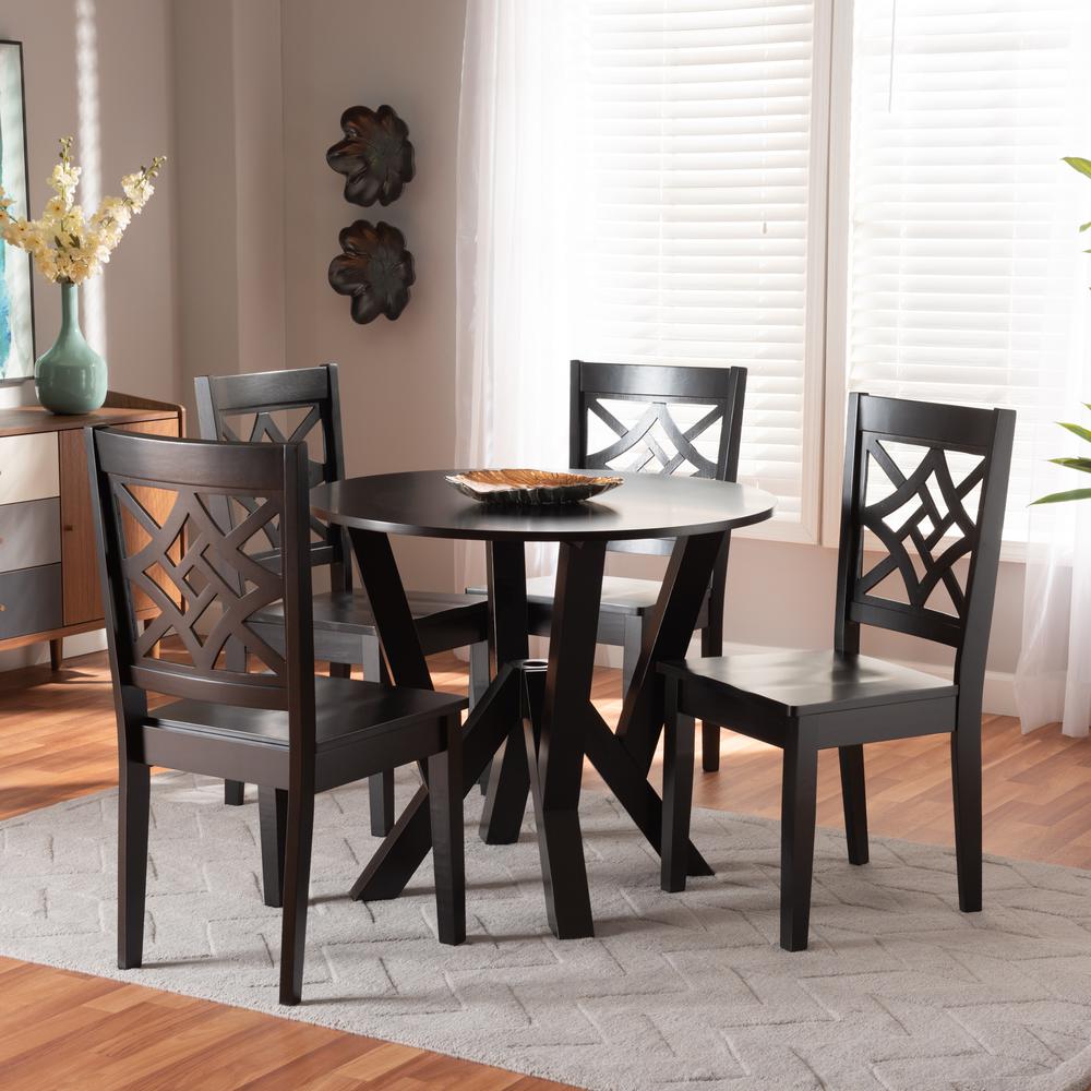 Kaila Modern and Contemporary Dark Brown Finished Wood 5-Piece Dining Set. Picture 16
