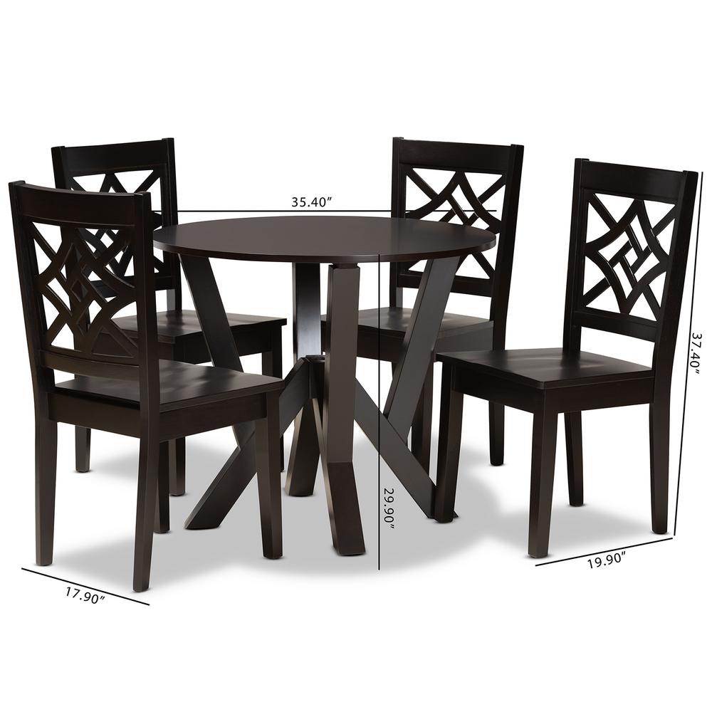 Kaila Modern and Contemporary Dark Brown Finished Wood 5-Piece Dining Set. Picture 18
