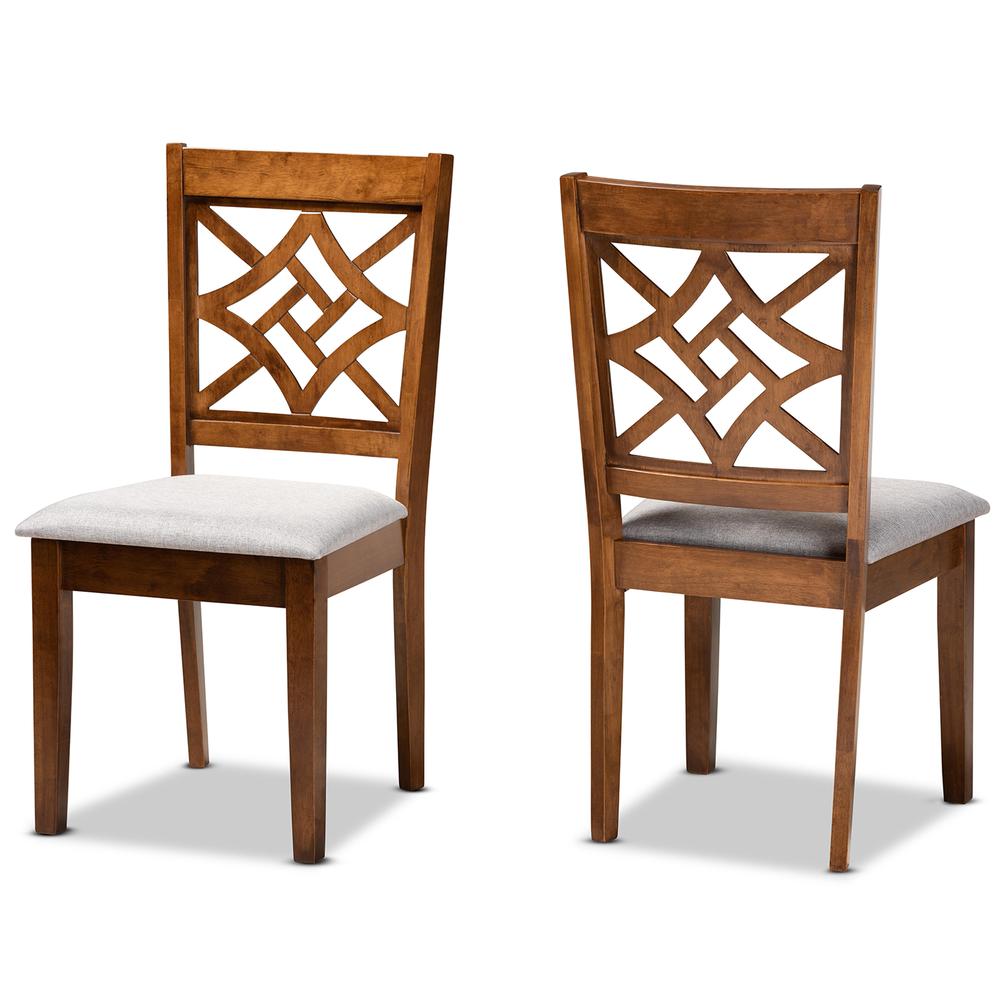 Grey Fabric Upholstered and Walnut Brown Finished Wood 2-Piece Dining Chair Set. Picture 9