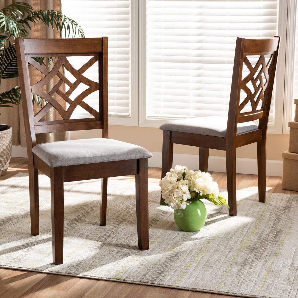 Grey Fabric Upholstered and Walnut Brown Finished Wood 2-Piece Dining Chair Set. Picture 14