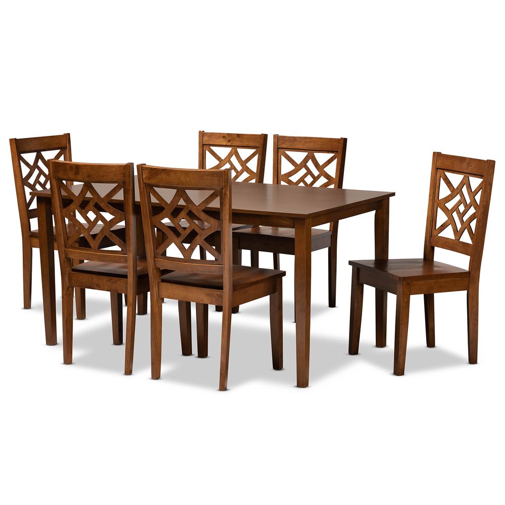 Nicolette Modern and Contemporary Walnut Brown Finished Wood 7-Piece Dining Set. Picture 10