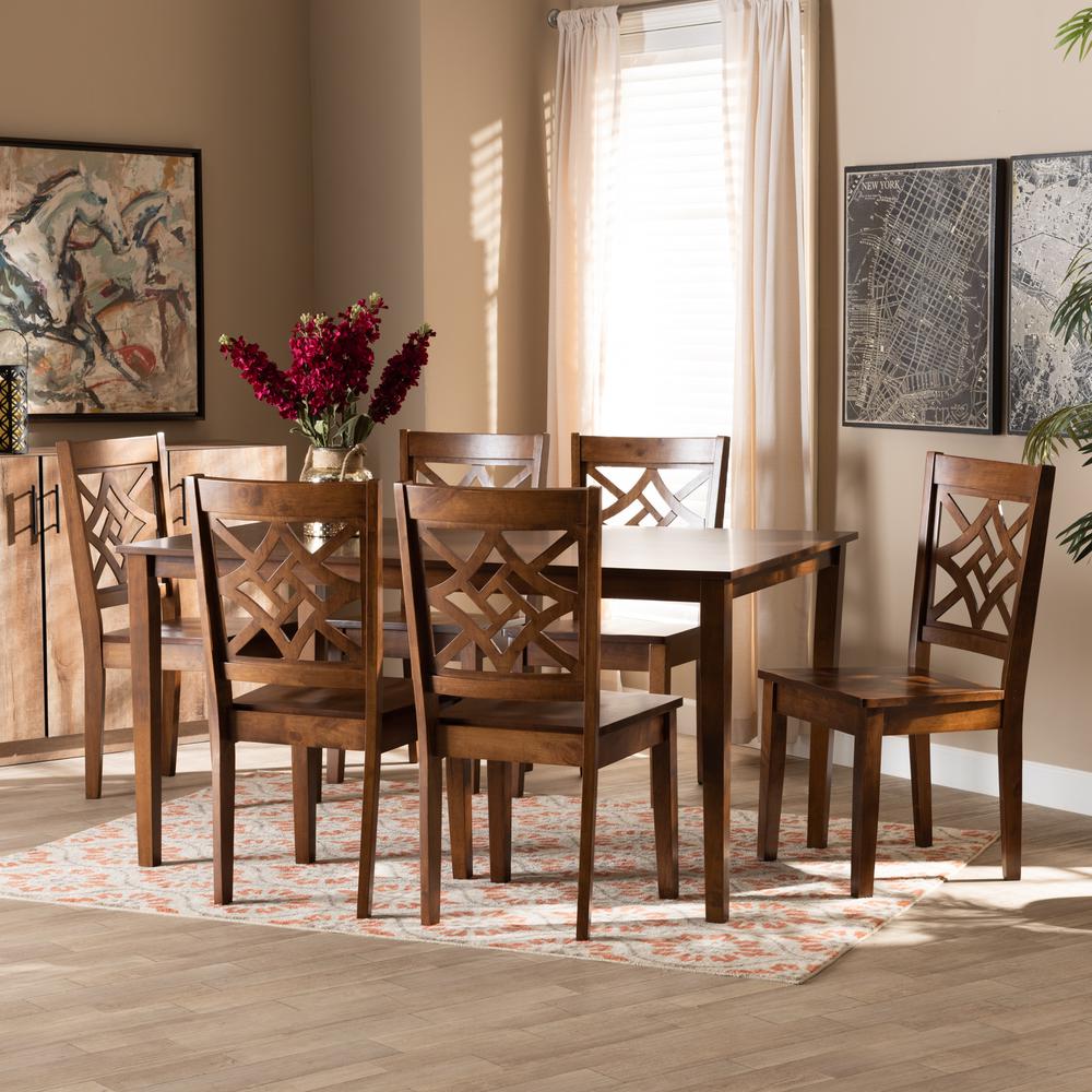 Nicolette Modern and Contemporary Walnut Brown Finished Wood 7-Piece Dining Set. Picture 16