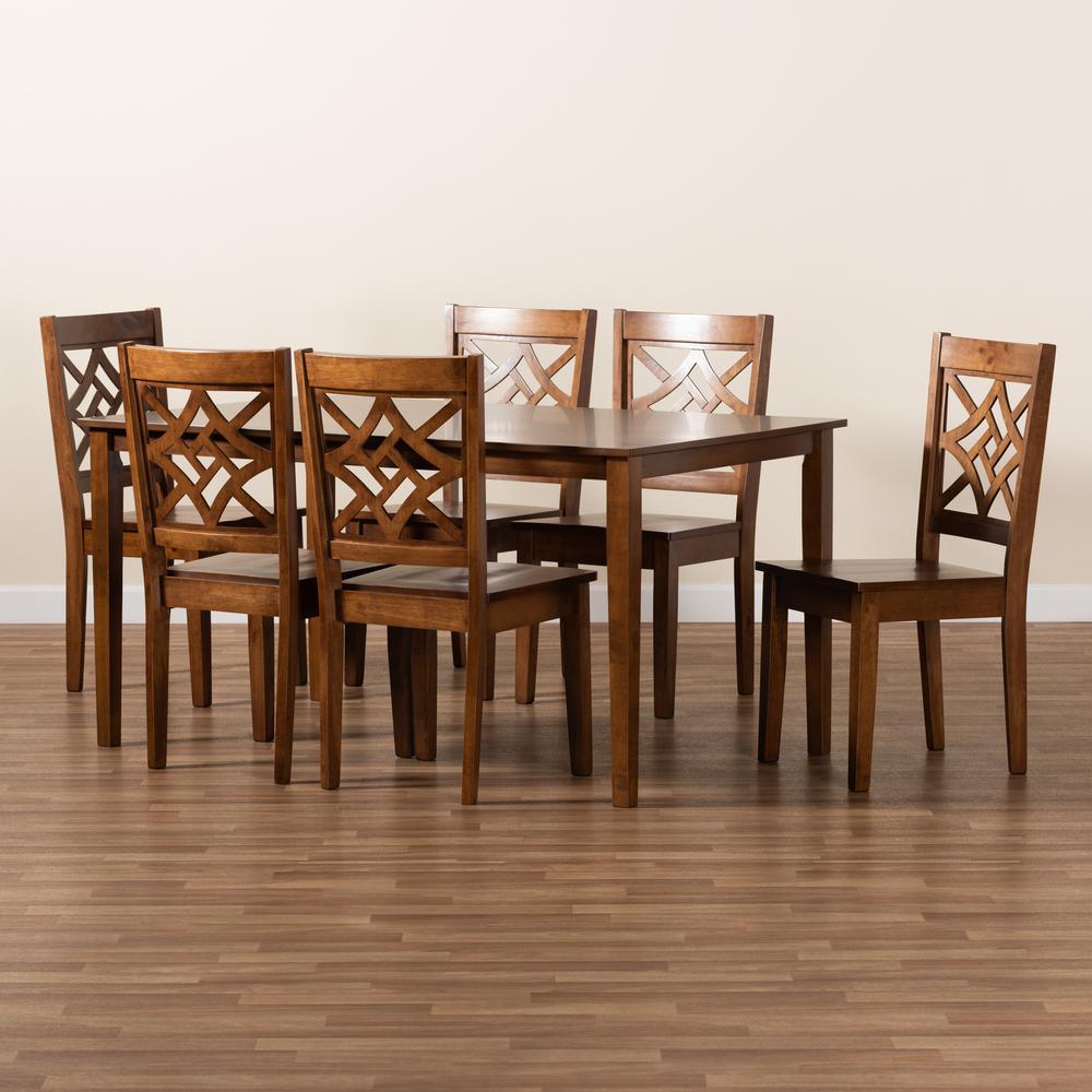 Nicolette Modern and Contemporary Walnut Brown Finished Wood 7-Piece Dining Set. Picture 17