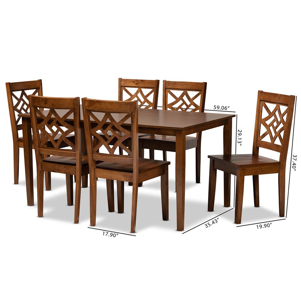 Nicolette Modern and Contemporary Walnut Brown Finished Wood 7-Piece Dining Set. Picture 18