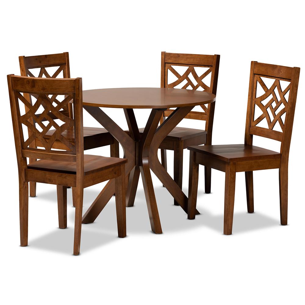 Miela Modern and Contemporary Walnut Brown Finished Wood 5-Piece Dining Set. Picture 10