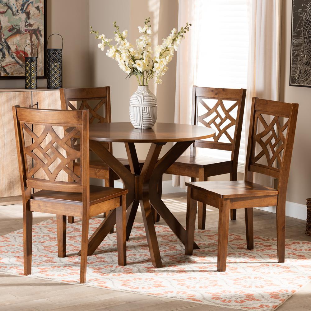 Miela Modern and Contemporary Walnut Brown Finished Wood 5-Piece Dining Set. Picture 16