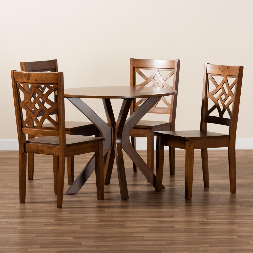 Miela Modern and Contemporary Walnut Brown Finished Wood 5-Piece Dining Set. Picture 17