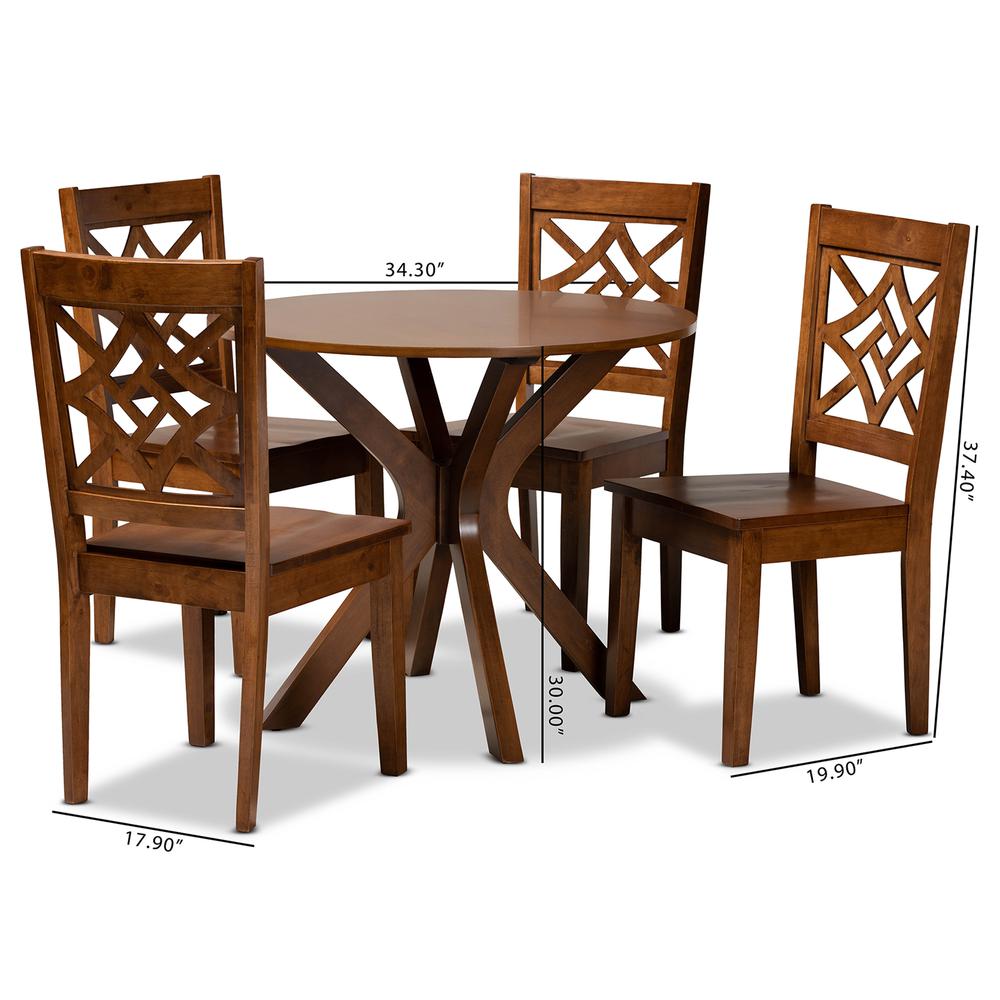 Miela Modern and Contemporary Walnut Brown Finished Wood 5-Piece Dining Set. Picture 18