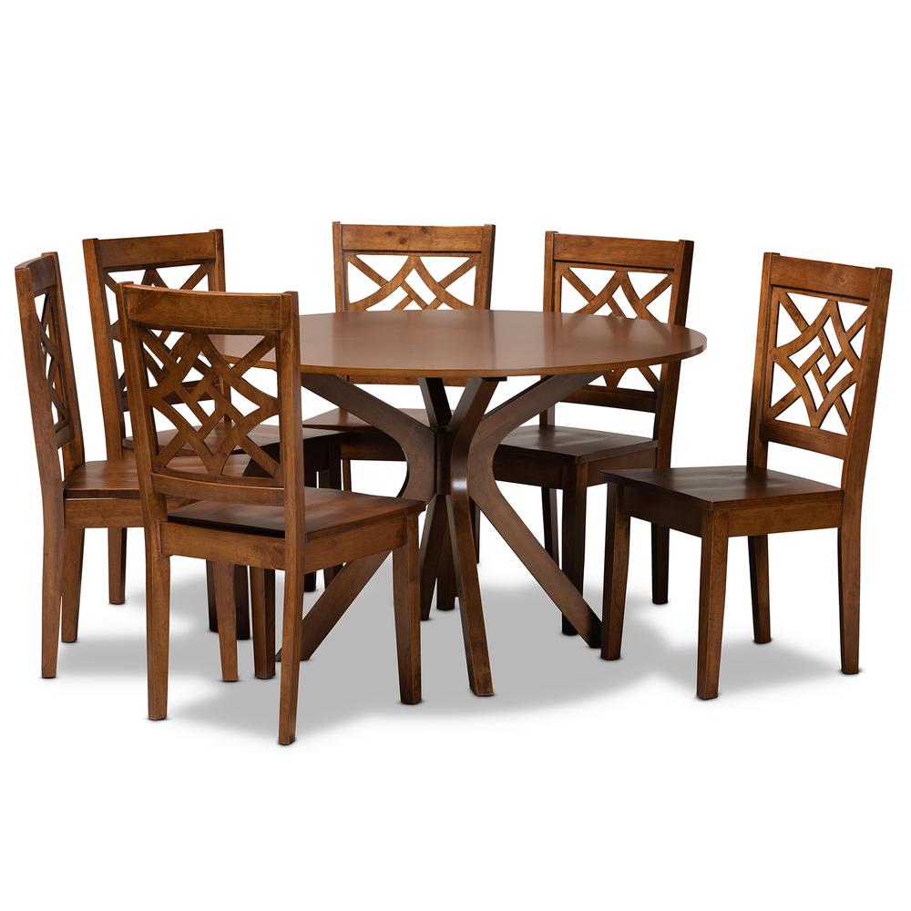 Miela Modern and Contemporary Walnut Brown Finished Wood 7-Piece Dining Set. Picture 10