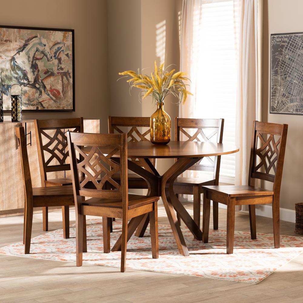 Miela Modern and Contemporary Walnut Brown Finished Wood 7-Piece Dining Set. Picture 16