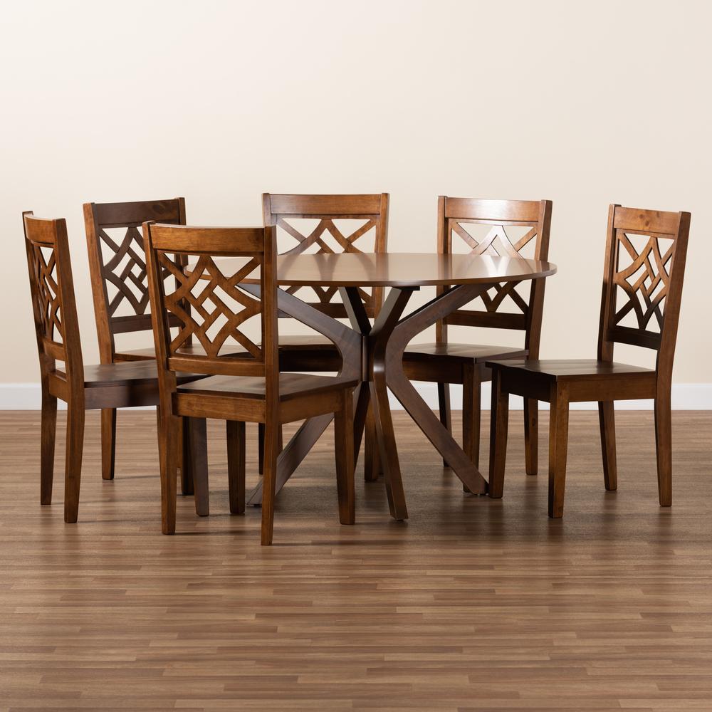 Miela Modern and Contemporary Walnut Brown Finished Wood 7-Piece Dining Set. Picture 17