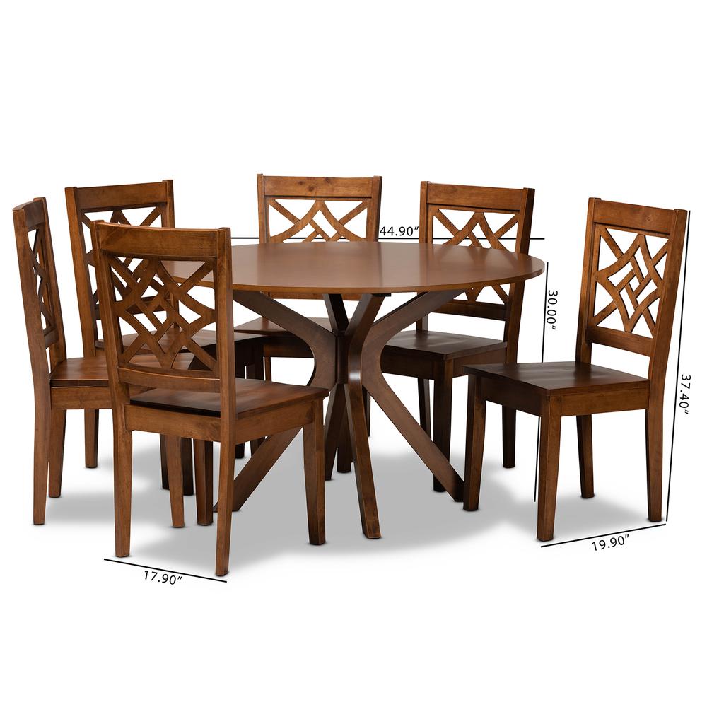 Miela Modern and Contemporary Walnut Brown Finished Wood 7-Piece Dining Set. Picture 18