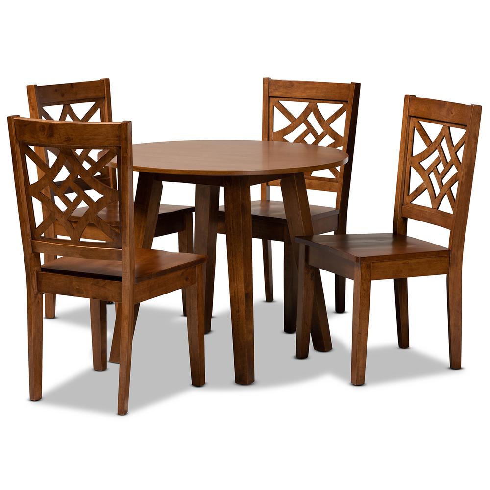Rava Modern and Contemporary Walnut Brown Finished Wood 5-Piece Dining Set. Picture 10