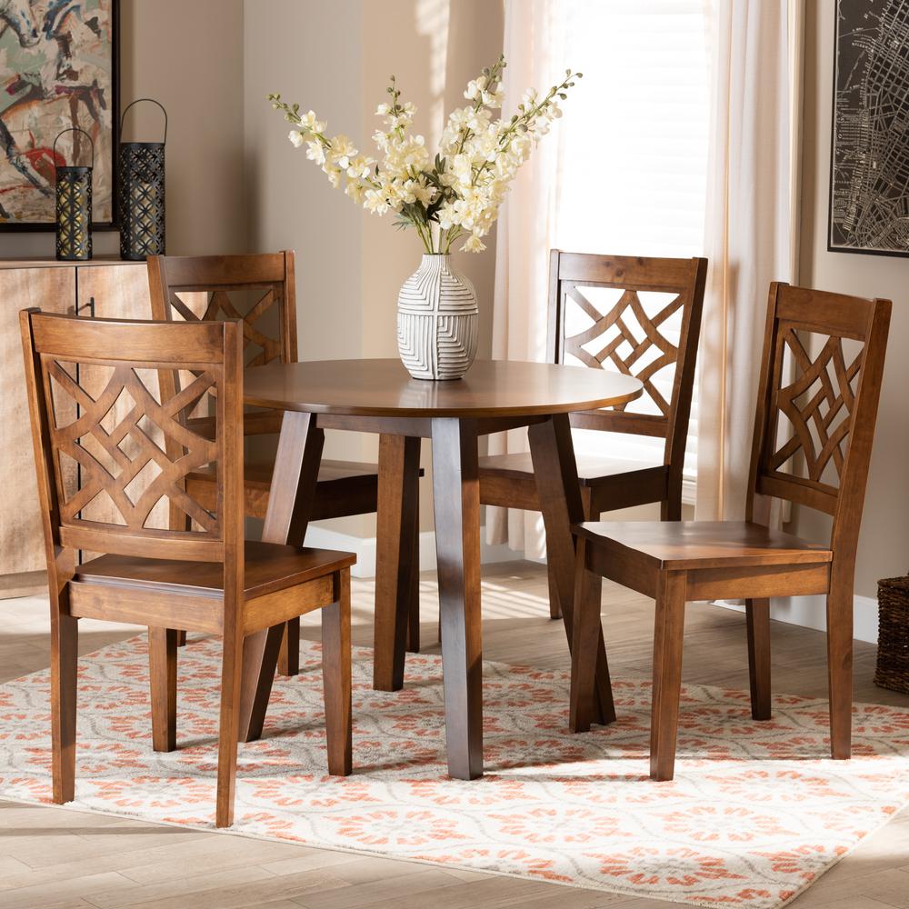 Rava Modern and Contemporary Walnut Brown Finished Wood 5-Piece Dining Set. Picture 16