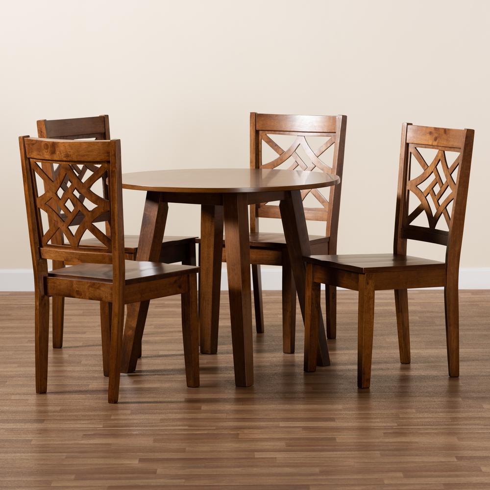 Rava Modern and Contemporary Walnut Brown Finished Wood 5-Piece Dining Set. Picture 17
