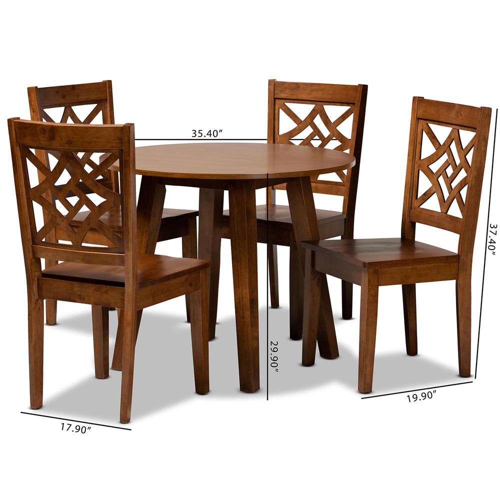 Rava Modern and Contemporary Walnut Brown Finished Wood 5-Piece Dining Set. Picture 18