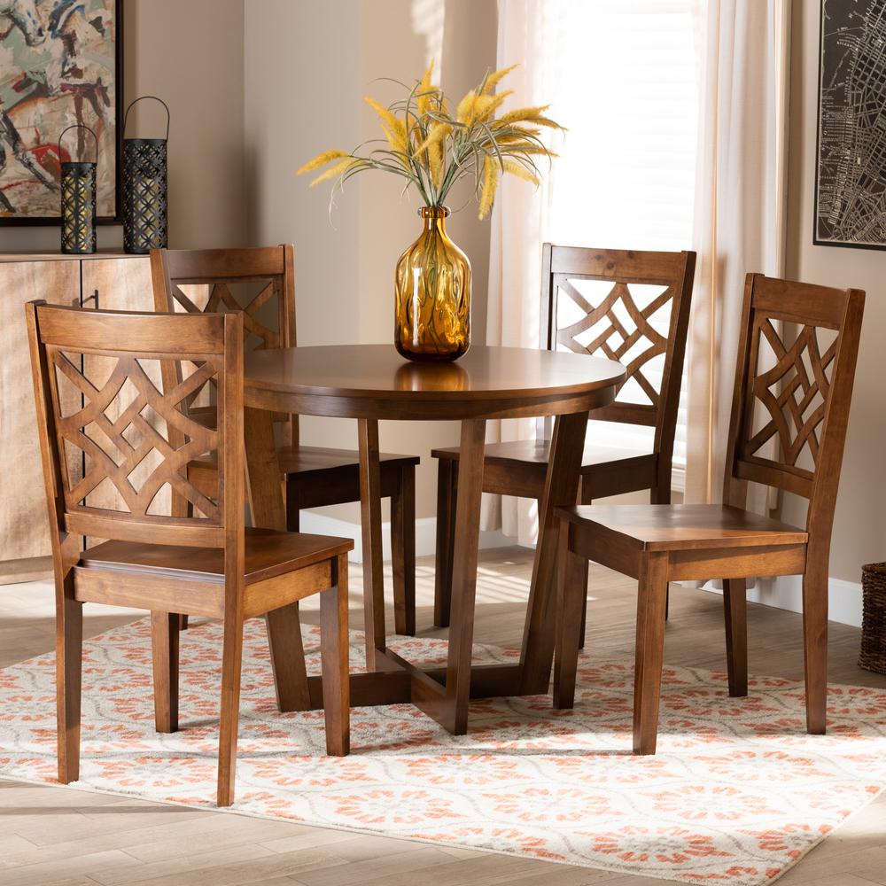 Brava Modern and Contemporary Walnut Brown Finished Wood 5-Piece Dining Set. Picture 16