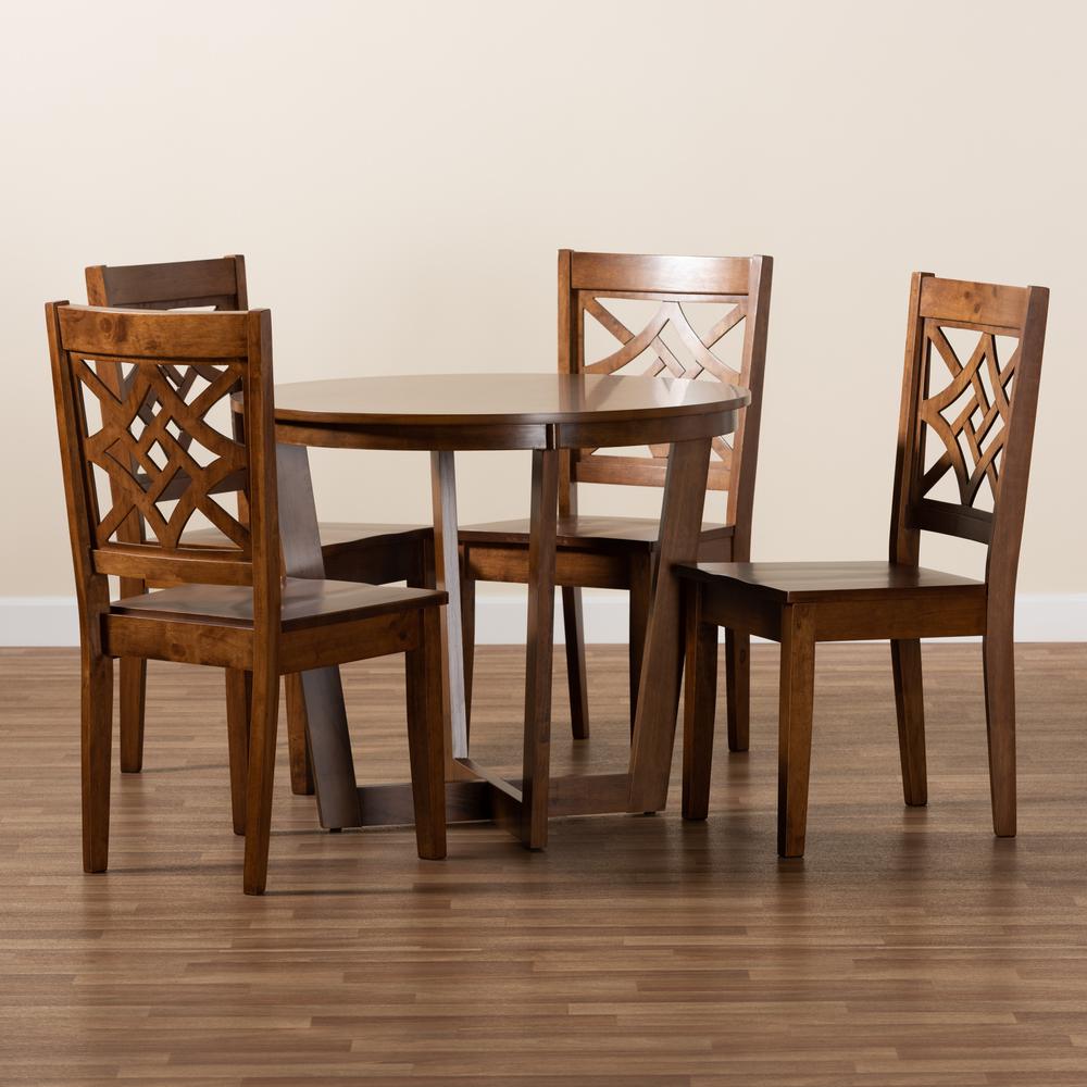 Brava Modern and Contemporary Walnut Brown Finished Wood 5-Piece Dining Set. Picture 17
