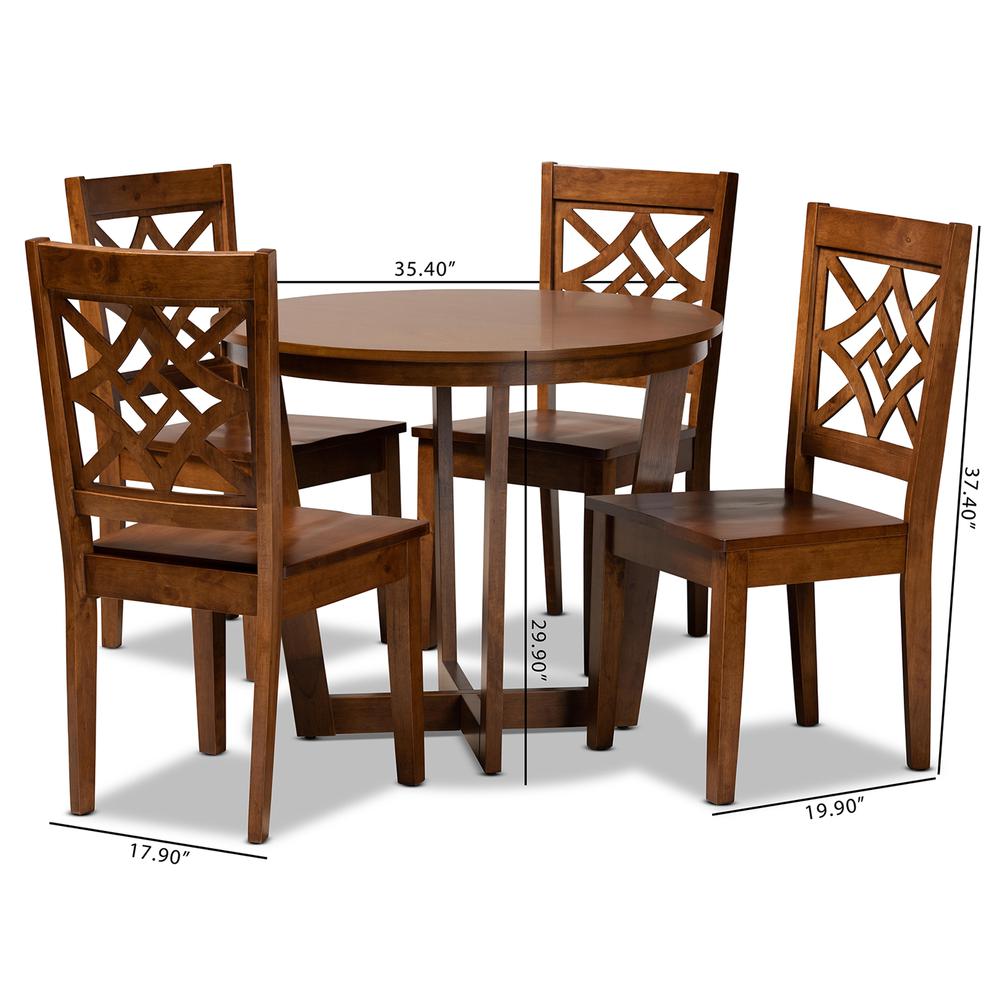 Brava Modern and Contemporary Walnut Brown Finished Wood 5-Piece Dining Set. Picture 18