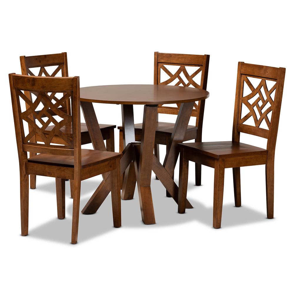 Kaila Modern and Contemporary Walnut Brown Finished Wood 5-Piece Dining Set. Picture 10