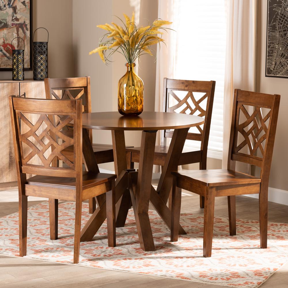 Kaila Modern and Contemporary Walnut Brown Finished Wood 5-Piece Dining Set. Picture 16