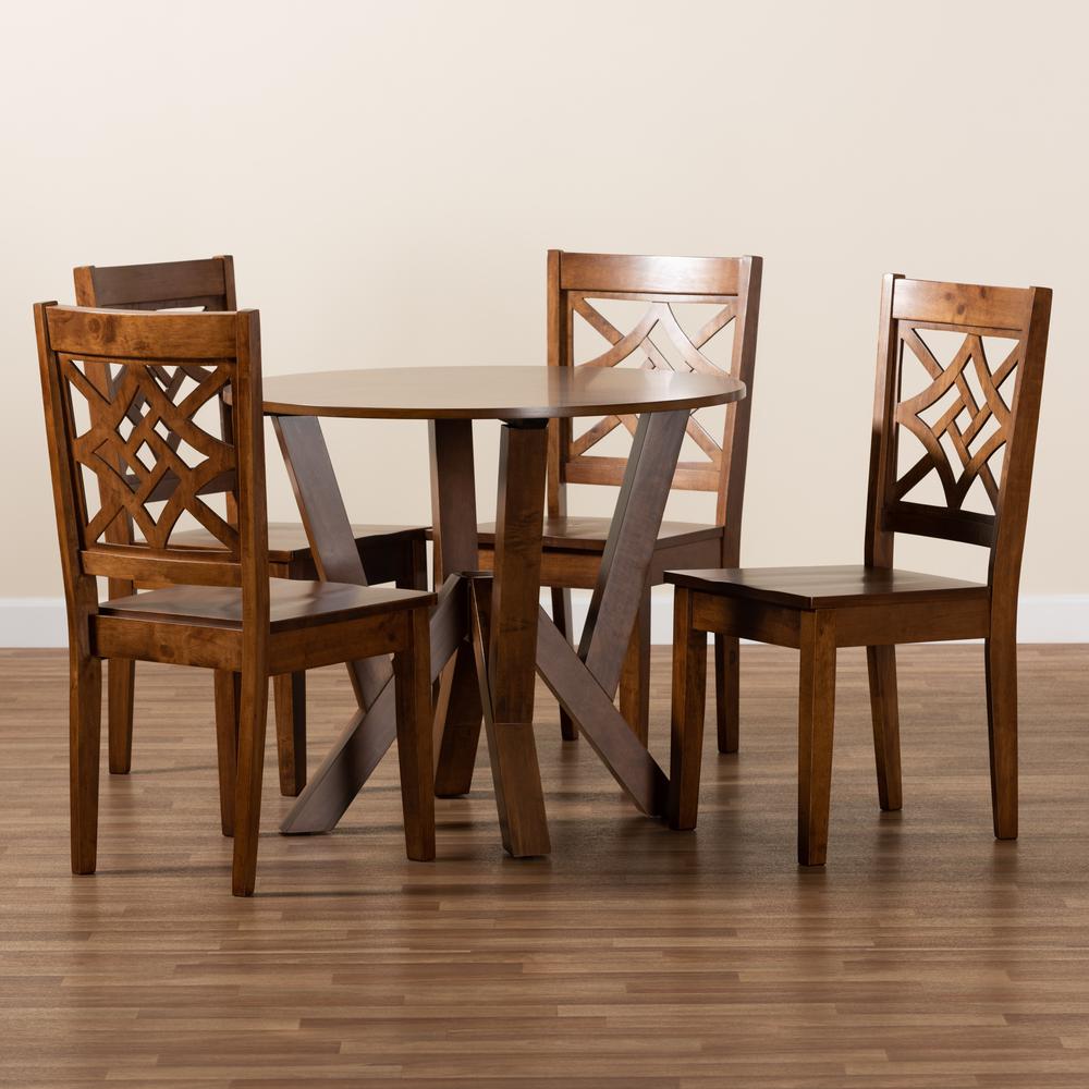 Kaila Modern and Contemporary Walnut Brown Finished Wood 5-Piece Dining Set. Picture 17