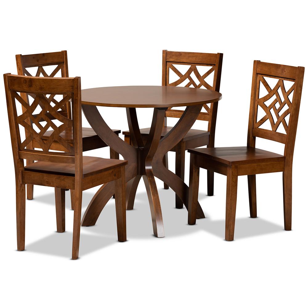 Anila Modern and Contemporary Walnut Brown Finished Wood 5-Piece Dining Set. Picture 10