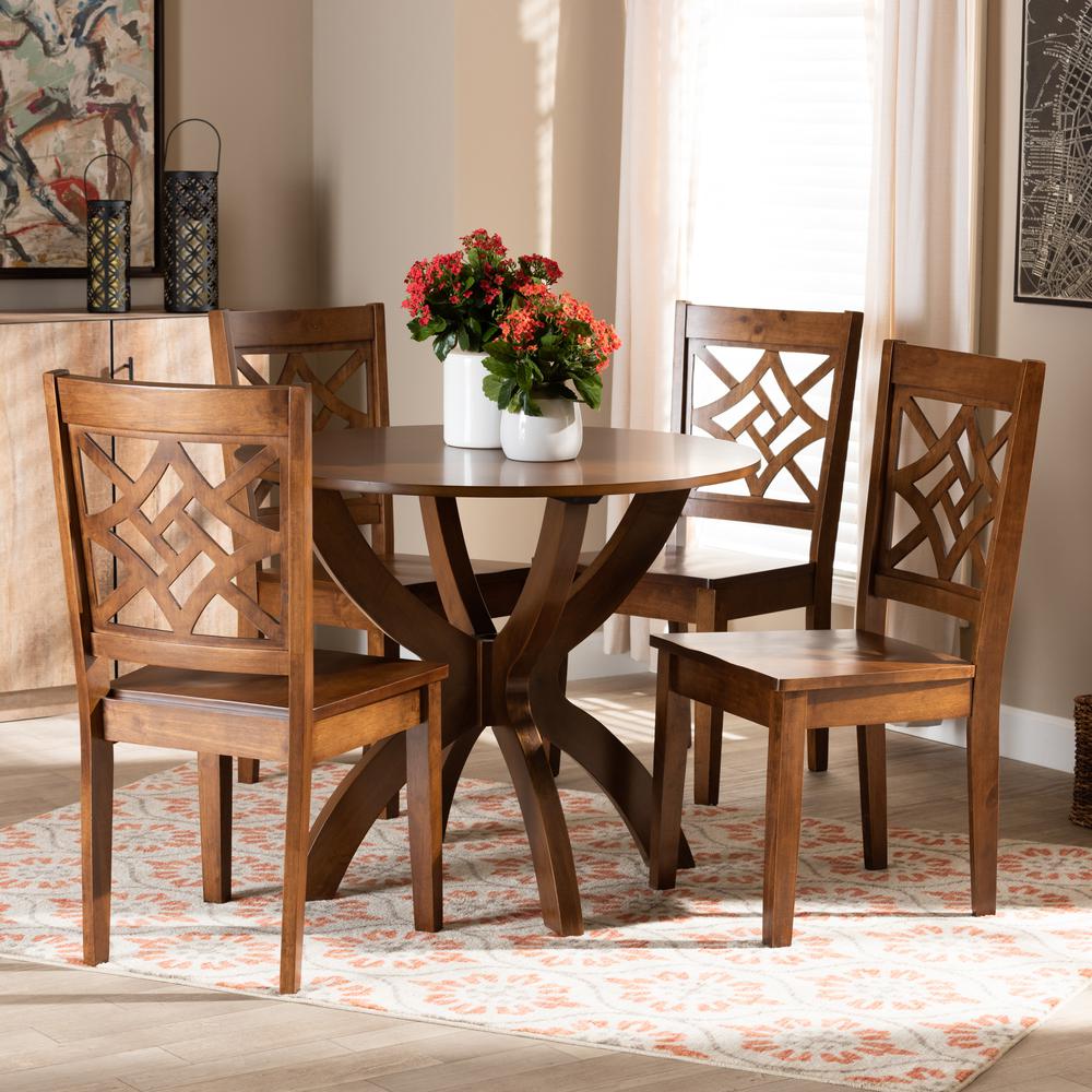 Anila Modern and Contemporary Walnut Brown Finished Wood 5-Piece Dining Set. Picture 16